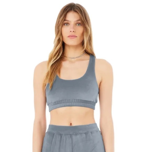 ALO Yoga velour glimmer steel blue Racerback Sports Bra small - Picture 3 of 6
